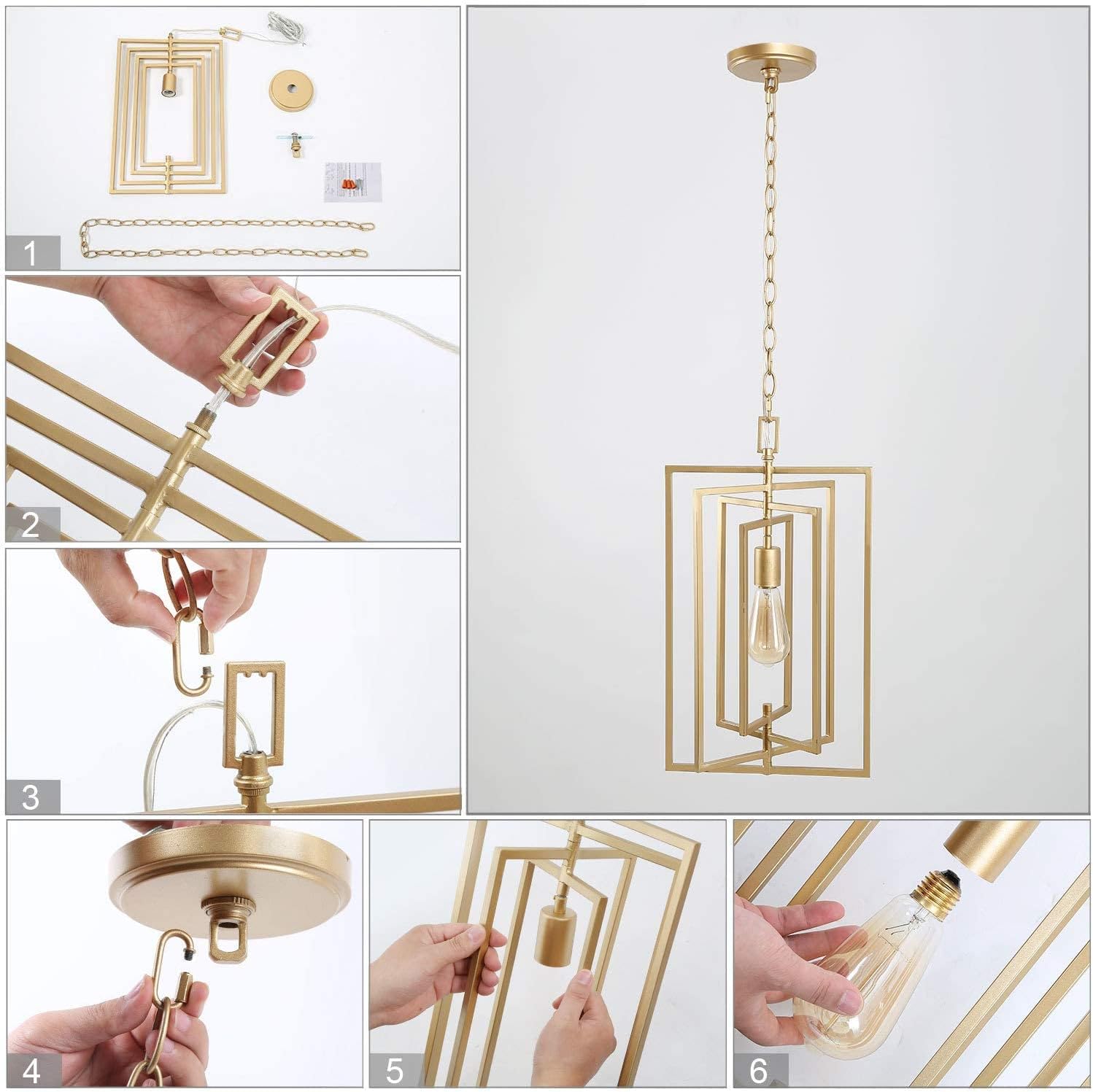 KSANA Gold Chandelier, Modern Gold Pendant Light Fixtures, Geometric Chandeliers for Dining Rooms, Kitchen Island with Adjustable Framework, W12 xH20.4