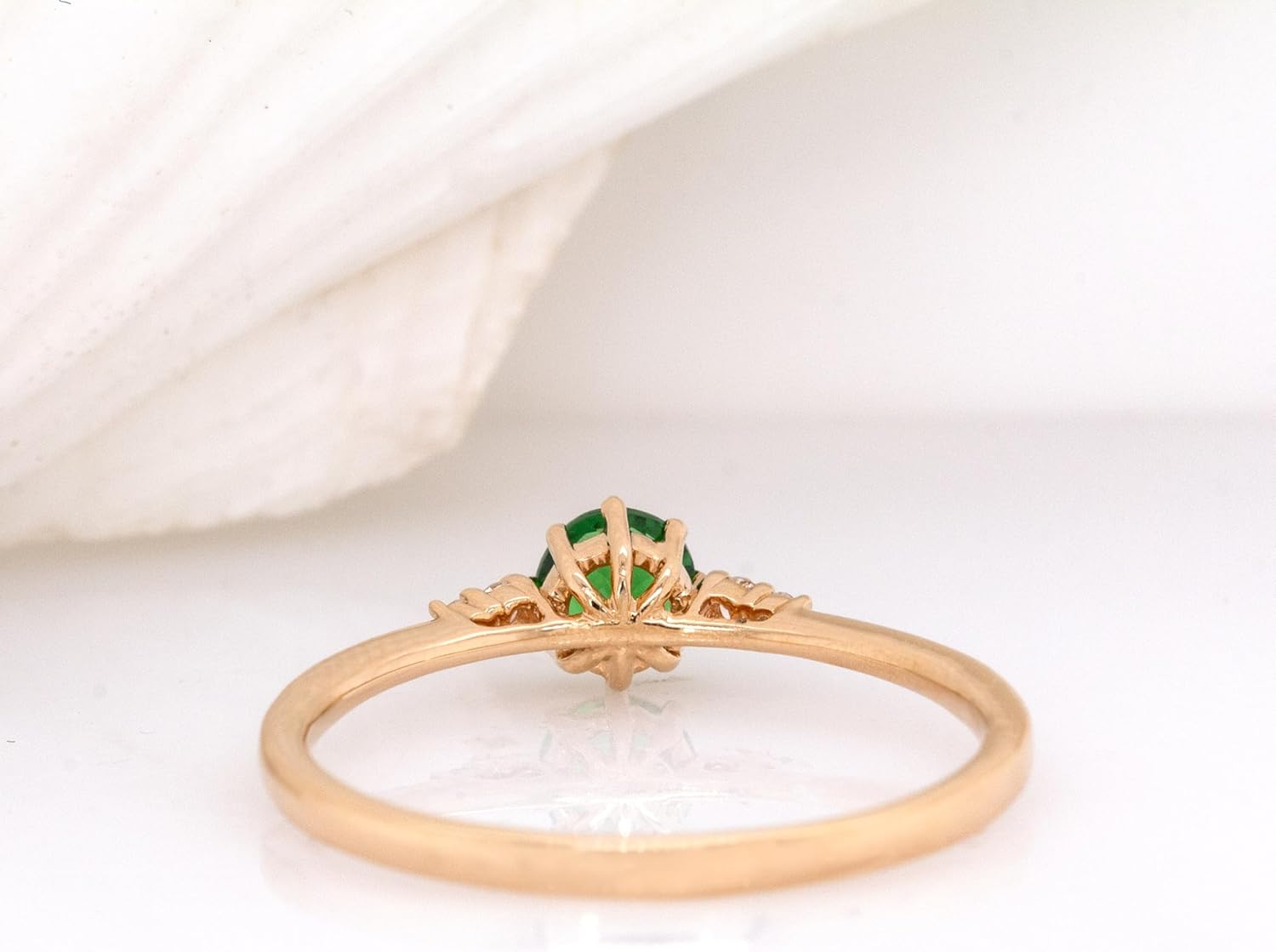 NNJ Handmade Natural Tsavorite Garnet and Diamond Ring in Solid 14K Yellow Gold | Engagement Ring for Women | Wedding Ring | Promise Ring | Birthday Anniversary Jewelry