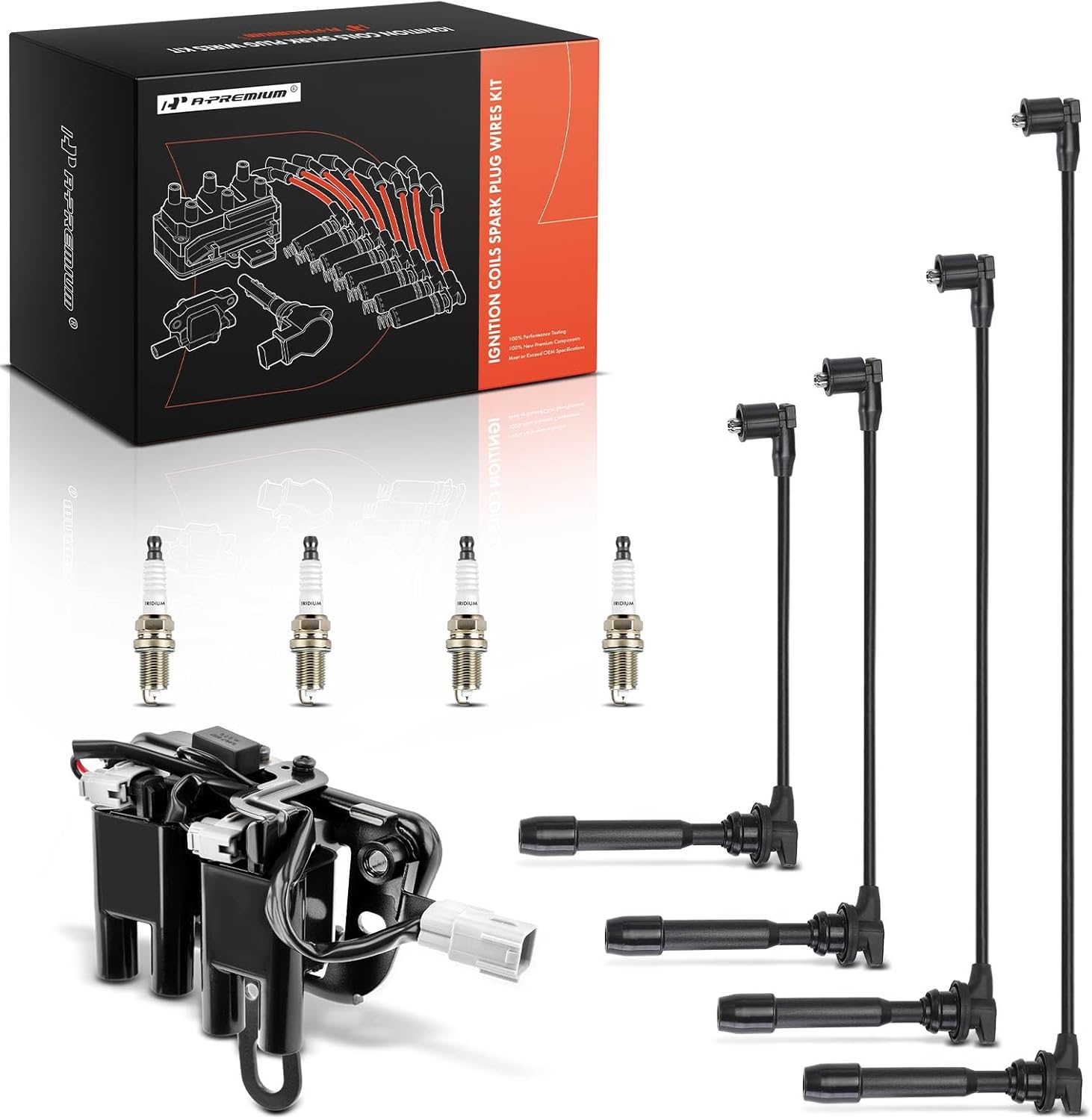 A-Premium 1 Ignition Coils with 4 Wire and 4 Iridium Spark Plugs Compatible with Hyundai Elantra 2007-2012 & Kia Soul 2010-2011, 2.0L