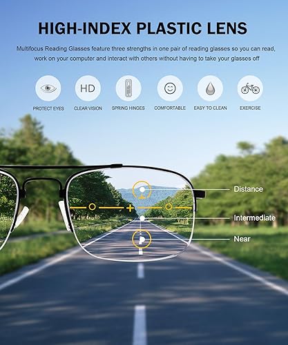 Miniatura 7 de Eyekepper 3 Levels Vision Multifocus Reading Glasses UV Protection Progressive Readers Men Women Bendable Memory Frame
