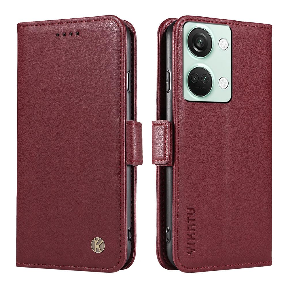 XINNI Case for OnePlus Nord 3 5G, PU/TPU Simple Flip Leather Shockproof Magnetic Book Style Wallet, WineRed