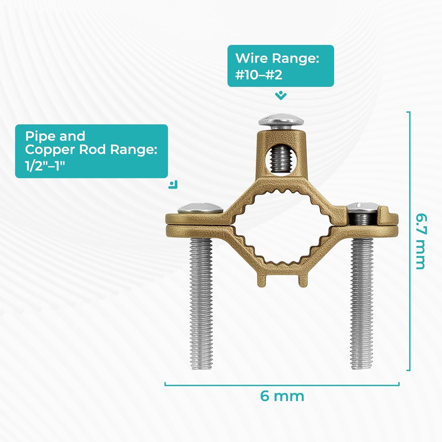 Copper Ground Clamp Set, Includes 2 Pipe/Conduit Clamps (1/2”–1”), for Ground Wire, Rebar & Water Pipe Connections