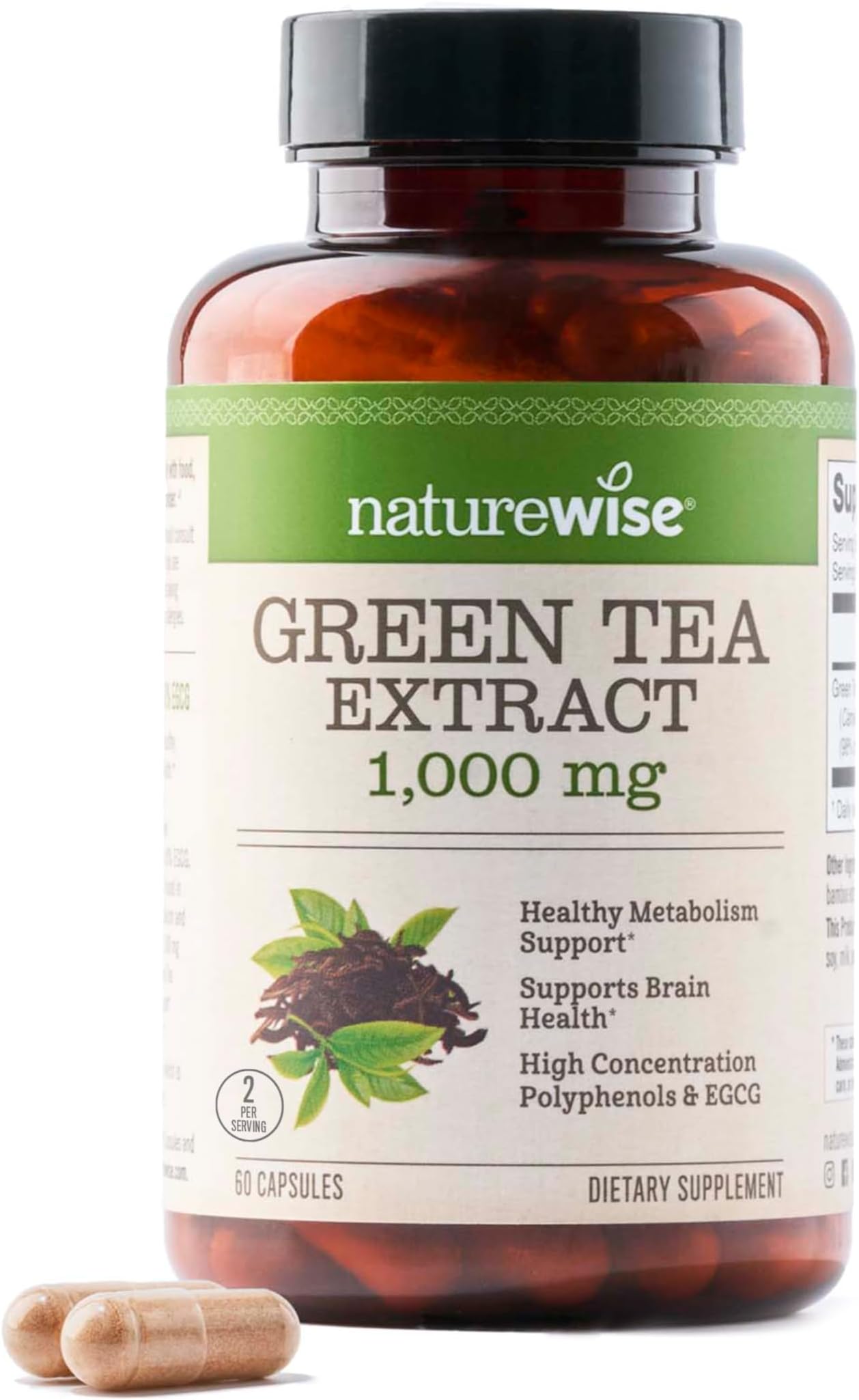 Green Tea Extract Capsules 1000 mg - 50% EGCG & 98% Polyphenols - Extra Strength Green Tea Pills - Antioxidants for Heart Health & Energy - Vegan, Non-GMO - 60 Count[30-Day Supply]