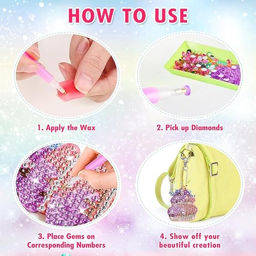 Miniatura 3 de Kits de llaveros de diamante 5D para niños, 6 piezas de artes y manualidades para niños de 8 a 12 años, pintura por números para decoración de