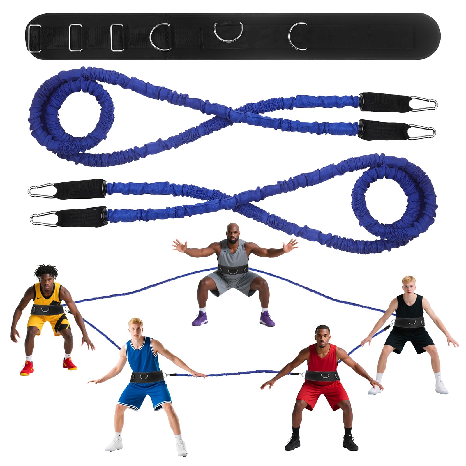 zone defense basketball bungee training Kit 1 Belt 6.6ft & 9.8ft Resistance Bands, Ideal for coaches and young basketball enthusiasts, used for basic stance, movement and team defense training-image-1