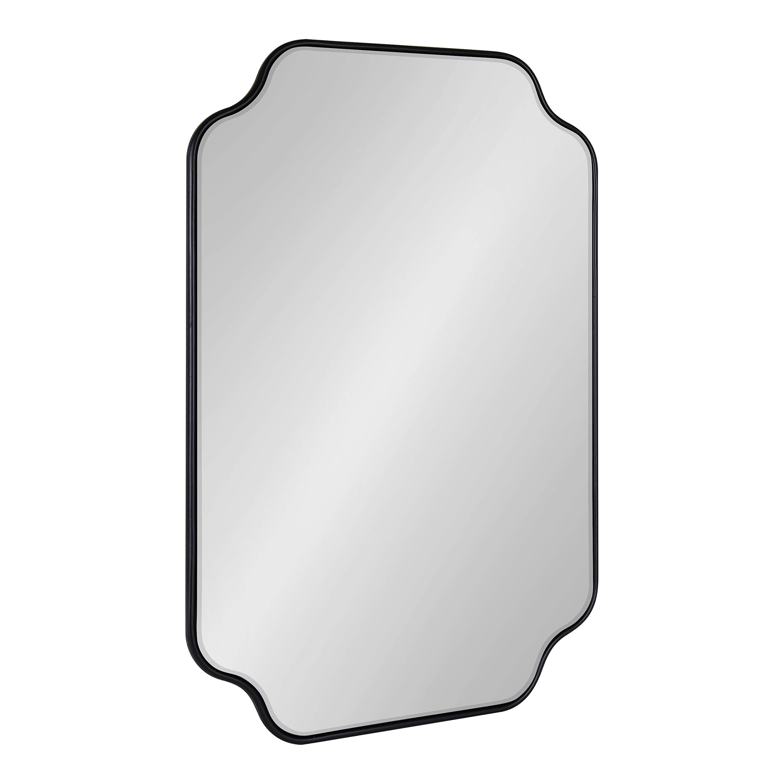 kate and laurel plumley glam scalloped wall mirror, 24 x 36, black, transitional mirror wall decor