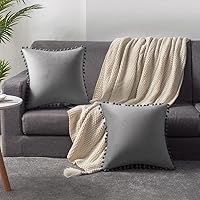 Vista 118 de 2 fundas para cojín decorativo de terciopelo con pompones