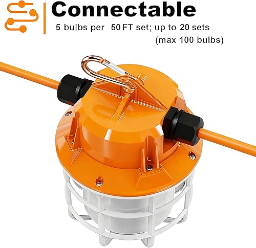Miniatura 5 de NS Cadena de luces LED de grado industrial de 50 pies, superbrillante, 5000 K, IP65, enlazable para sitios de construcción, trabajo temporal,