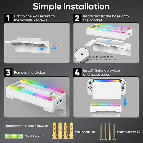 Miniatura 5 de YUANHOT Soporte de pared para Nintendo SwitchNintendo Switch OLED, juego de soporte de pared con 7 soportes para tarjetas de juego, 4 soportes Joy