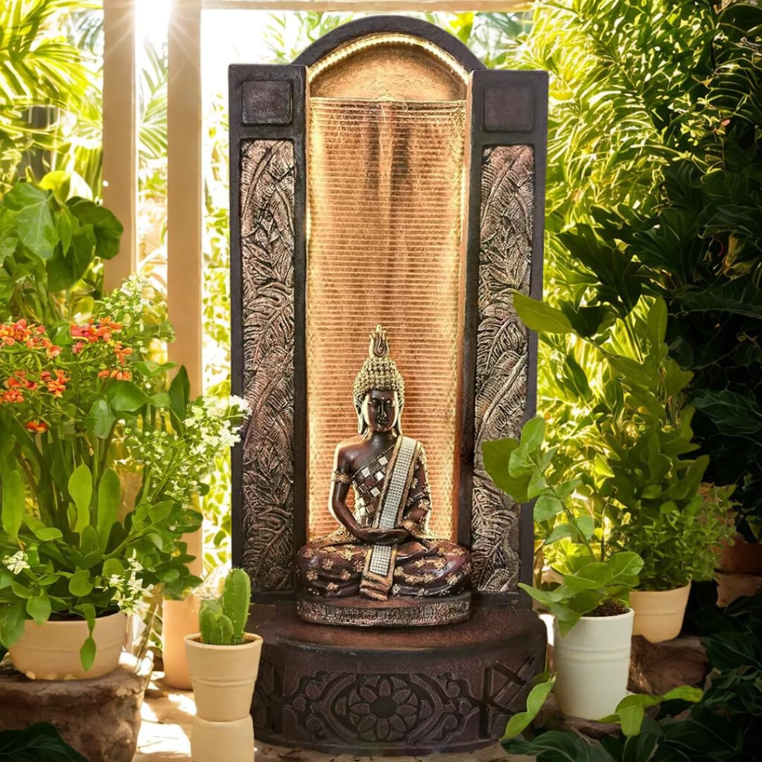 EXPLEASIA Slate Buddha 4ft Water Fountain for Home, Office, Garden Brown Color. 4ft Buddha Water Fountain for Home Decor, Fountain for Living Room (Brown Color)