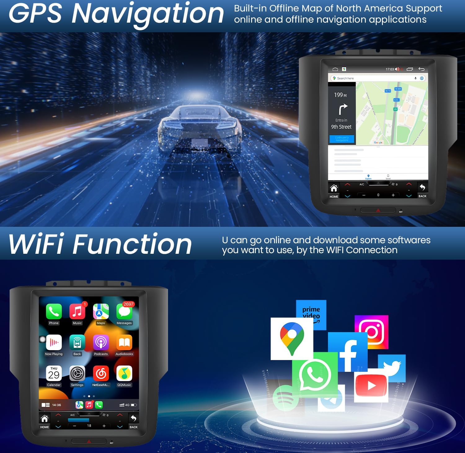 Jingelsye 10.4-inch Car Stereo displaying DSP sound settings with equalizer and sound field adjustments.