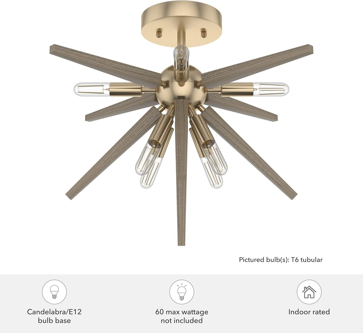 Hunter - Jupiter Star 8-light Alturas Gold, Extra Large Flush Mount Light, Dimmable, Mid Century Modern Style, Sputnik Shaped, for Bedrooms, Kitchens, Dining, Living Rooms - 19347