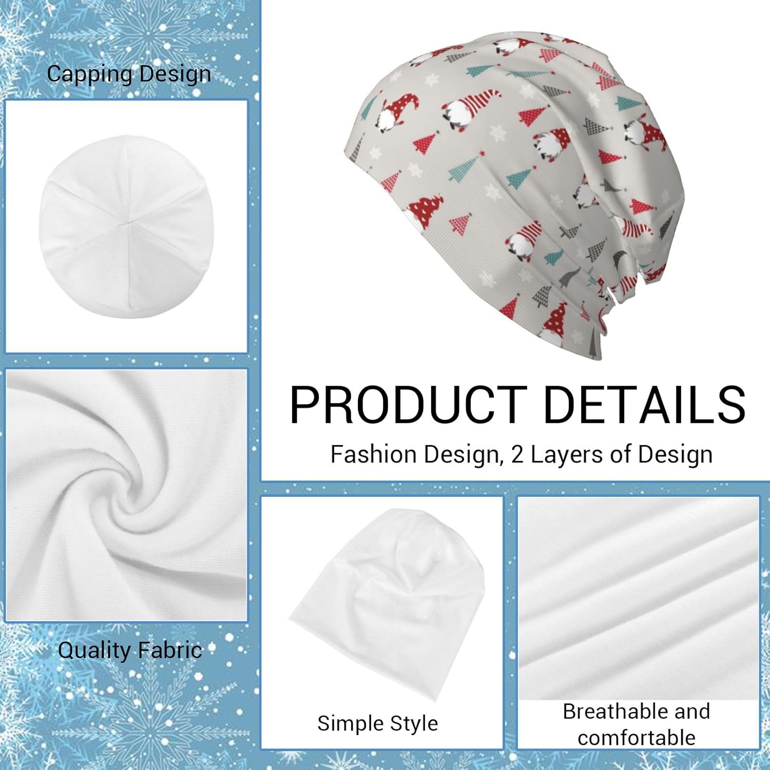 Christmas Beanie Chemo Hat Xmas Skull Cap Slouchy Knitted Hats Soft Headwear for Women Men Adults - Image 2