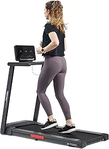 Sunny Health & Fitness Interactive Slim Folding Treadmill for Home with Bluetooth and Auto Incline