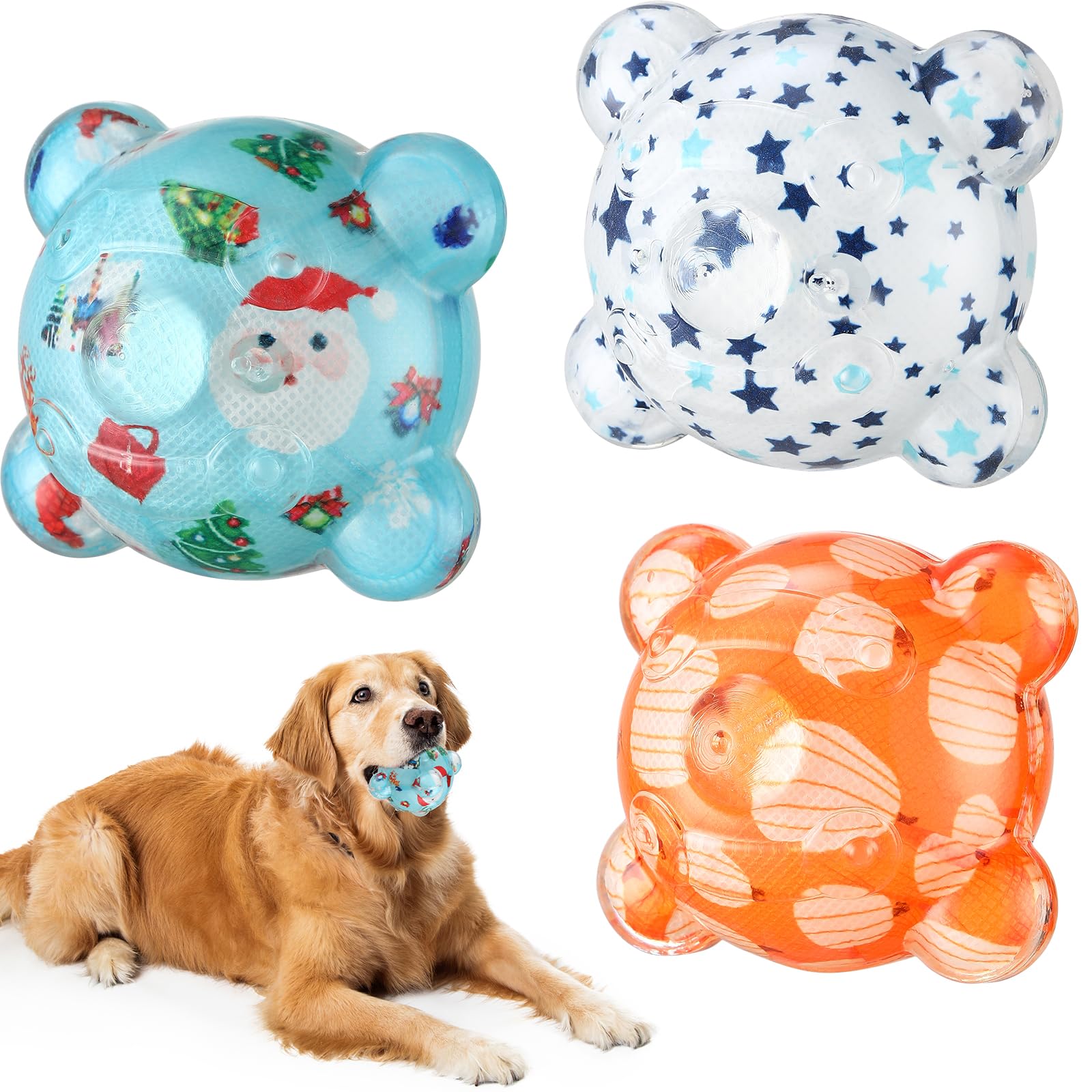 VITEVER 3.5â€? Squeaky Dog Toy Balls for Medium Dogs, Chew Toys for Teething, Spiky Durable Rubber Dog Balls for Some Non-Aggressive Medium Dogs, BPA Free Non-Toxic - 3 Pack