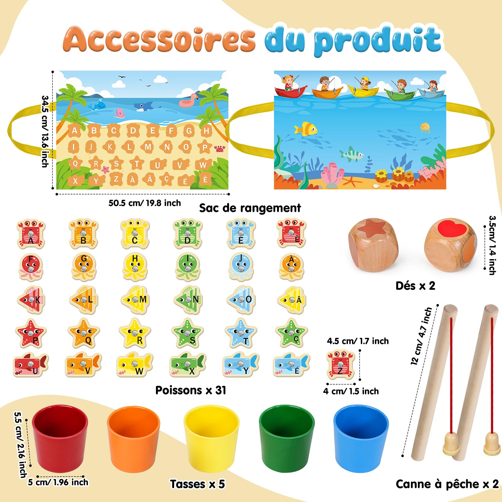 Jouet Enfant 2 3 Ans, Jeux Montessori Pêche a la Ligne pour Enfant 2 3 Ans en Français - Jeu Educatif 2-3 Ans de Tri pour Enfant, Cadeau d'anniversaire Enfant 2 3 4 5 6 Ans