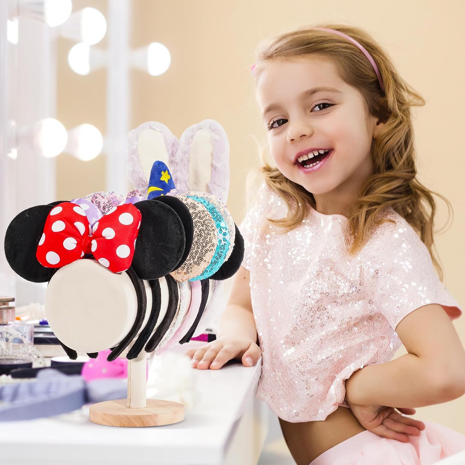 ProCase Headband Holder Organizer for Girls Women, Velvet Headband Stand for Storage Display -Beige, 2 Pack