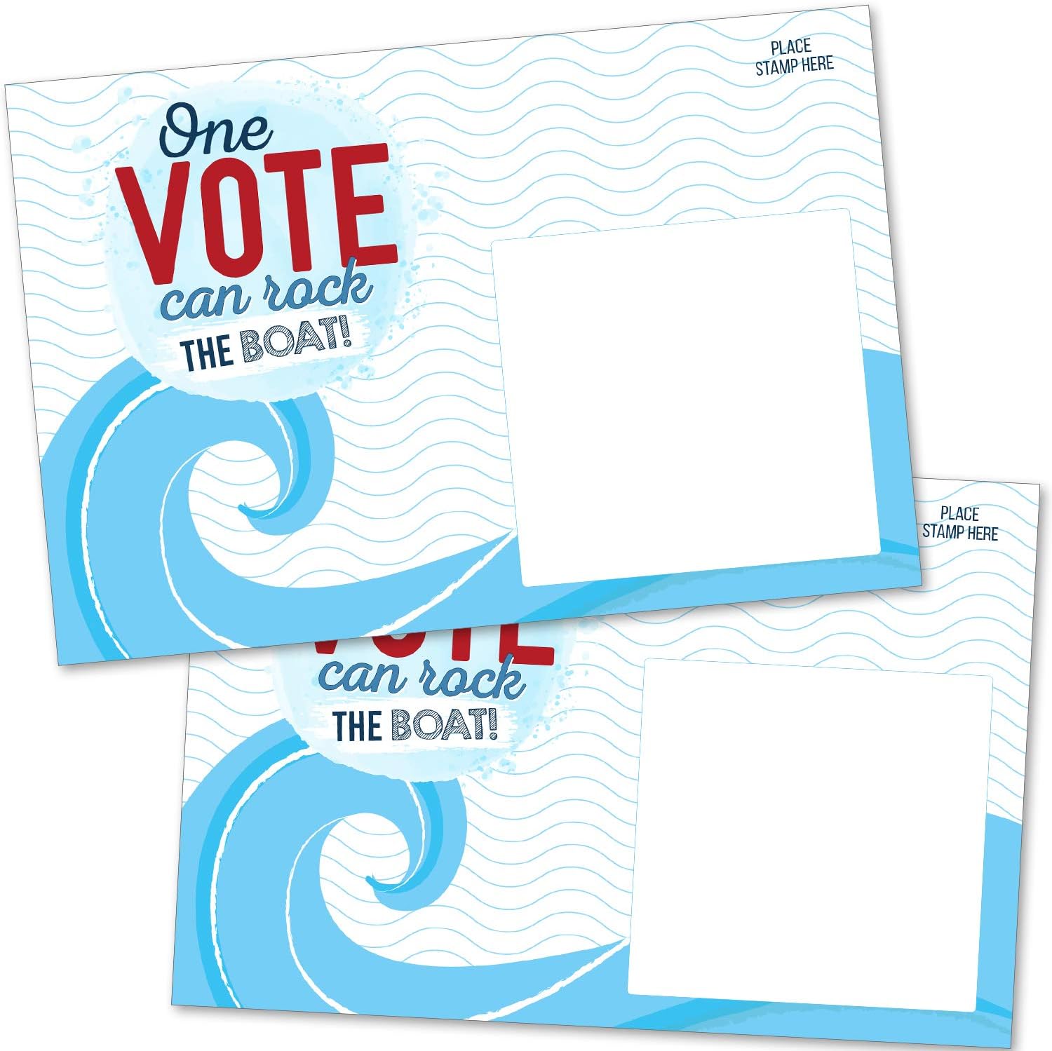 T MARIE 100 Bulk Voter Postcards 4x6” - One Vote Can Rock the Boat - Red, White and Blue Theme With Blank Back for Message to Voters - Encourage Voting In Your State : Office Products