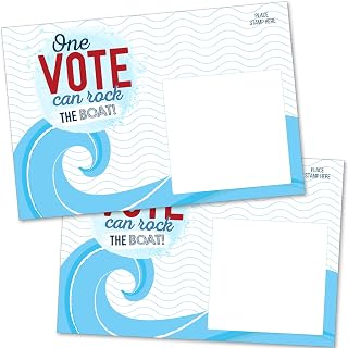 TMarie 100 Bulk Voter Postcards 4x6 - Patriotic Red White Blue 'One Vote Can Rock the Boat' Theme, Blank Back for Custom Messages