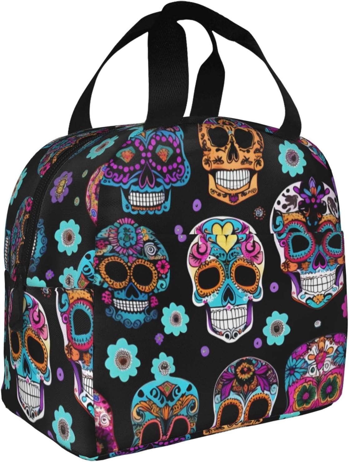 Sugar Skull Print Lunch Box Adult for Women Men Reusable Insulated Lunch Tote Bag for Work Picnic image 2