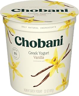Chobani Vanilla Blended Non-Fat Greek Yogurt 32oz Tub - 19g Protein, Probiotics, Natural Non-GMO Ingredients