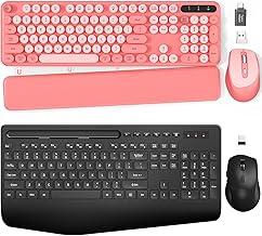 Trueque 2 Pack Backlit Wireless Full-Sized Ergonomic Keyboard and Mouse Combo - Retro Round Keycaps, Foldable Legs, 2.4GHz for PC, Laptop, Windows