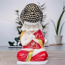 DEVINE Handcrafted Good Luck Colorful Meditation Baby Monk Buddha Showpiece - 7.5 Inches Red Child Monk Statue for Living Room and Office