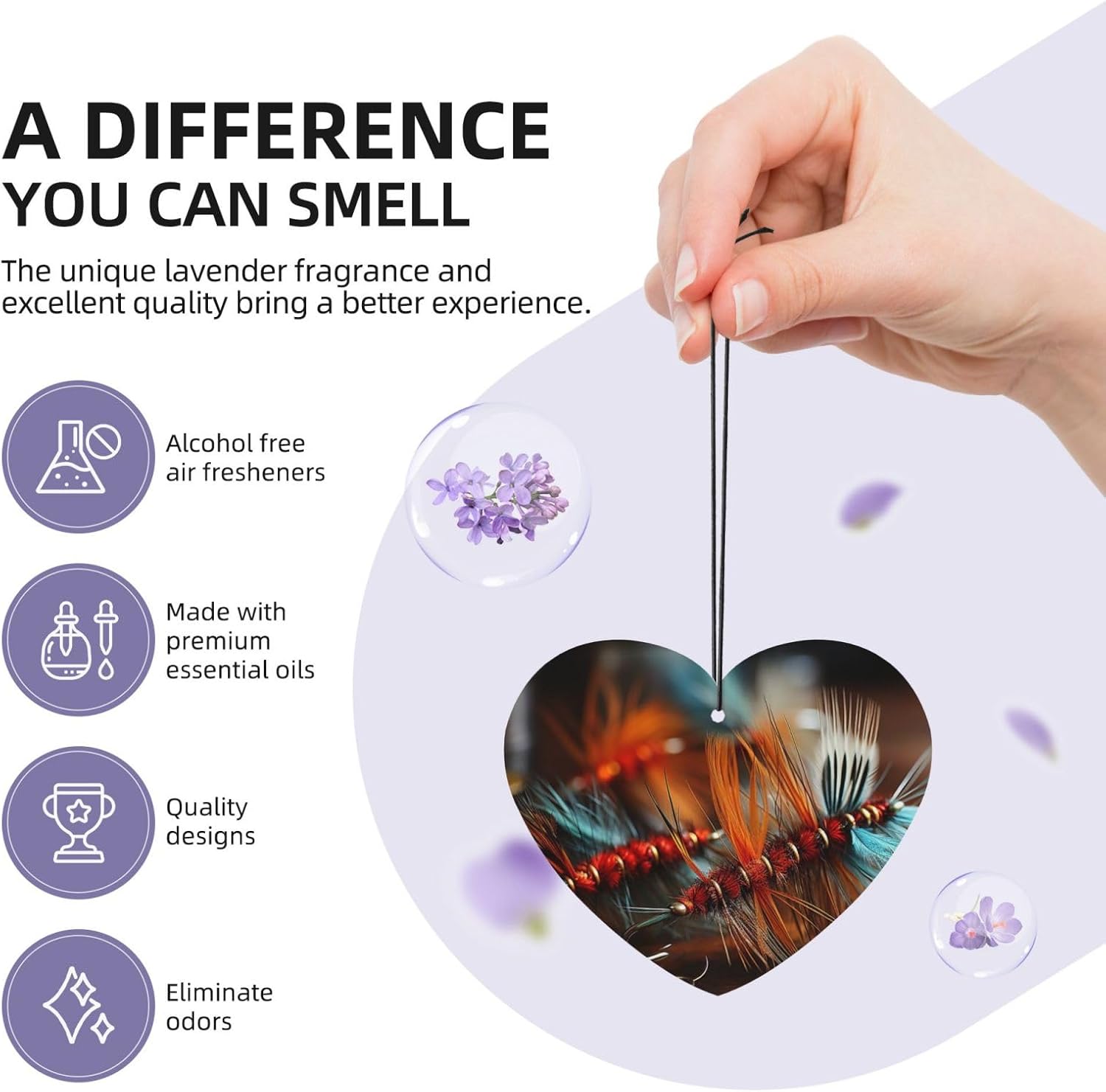 Car Air Freshener 24 PCS Fly Fish Hanging Car Air Fresheners Auto Interior Decor Card Freshener Strong Scented Card Lavender Cars Scents for Office Bedroom Close Drawer Heart Shape