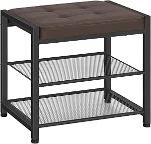 HOOBRO Small Shoe Bench with PU Seat and Metal Shoe Rack