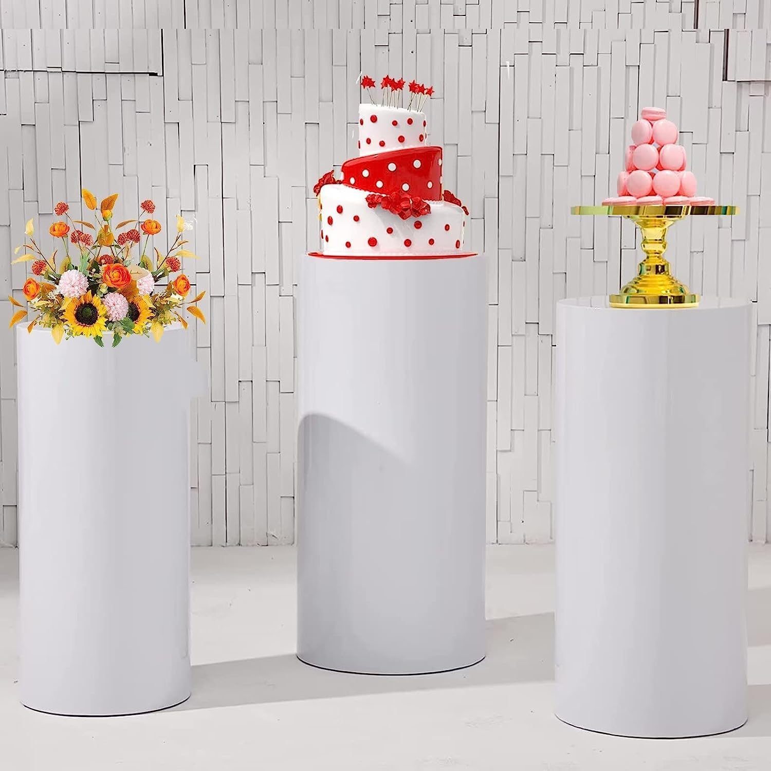 3 PCS,Juego de 3 Soportes cilíndricos Blancos, pilares Redondos para exhibición de Pasteles y Flores para Bodas, cumpleaños, Baby Showers y Eventos de Navidad