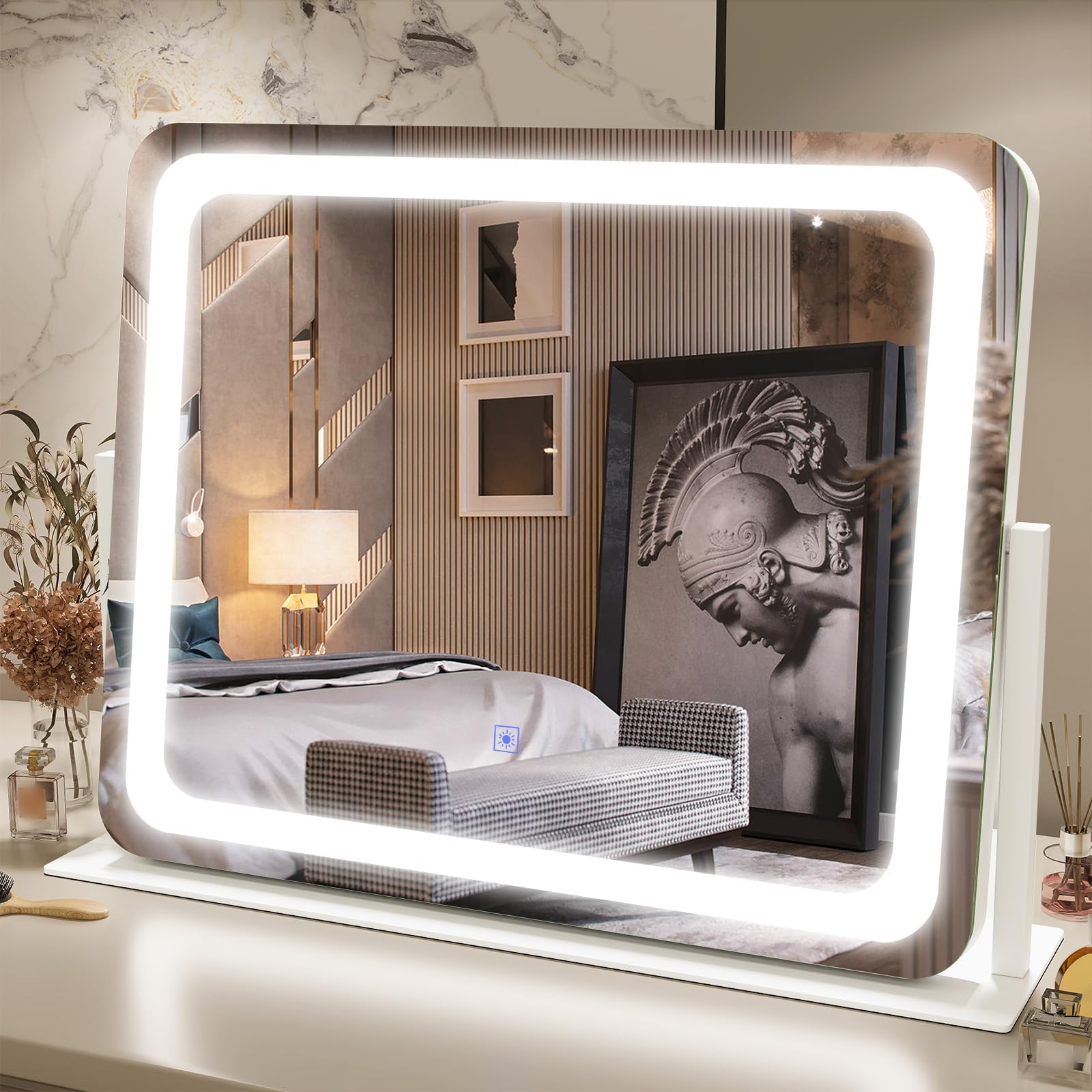 FENNIO Vanity Mirror with Lights 22''x17'' Makeup Mirror with Lights,Vanity Mirror Touch Screen with 3-Color Lighting,Dimmable,for Vanity Desk Tabletop