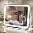 19.6"x15.7" Vanity Mirror with Lights, Large Lighted Mirror, LED Makeup Mirror with 3-Color Dimmable Modes and Smart Touch Control, Perfect for Desk or Bedroom, Vanity Desk Tabletop Makeup, White
