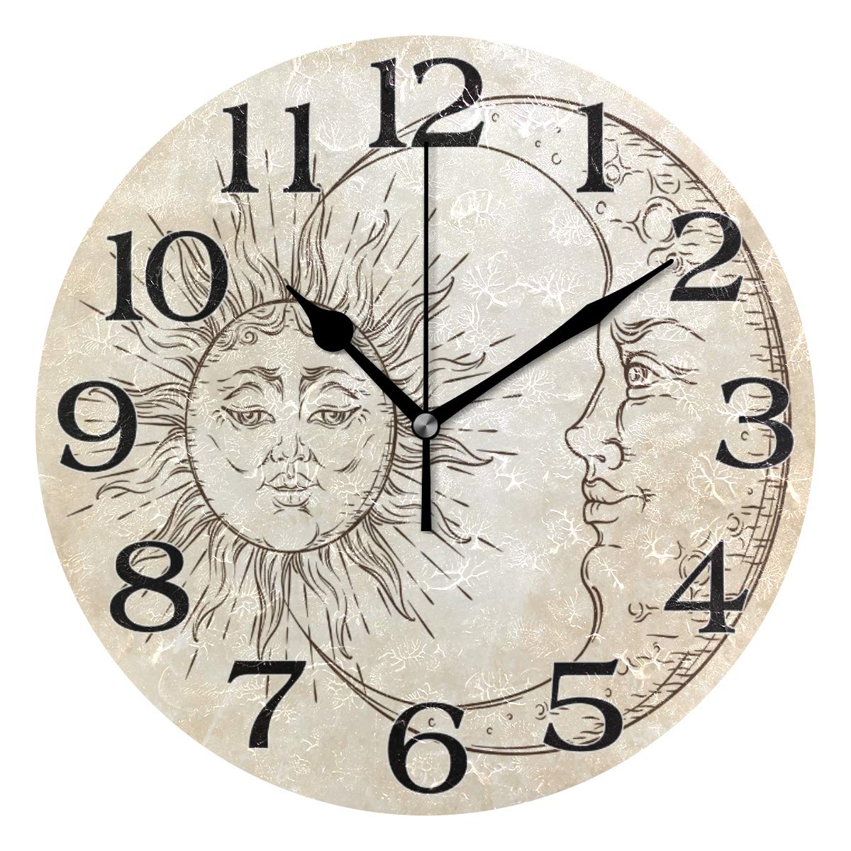 Linomo Multicolor Sun Moon Face Wall Clock Decor, Silent Non Ticking Square Clock Quiet For Kitchen Living Room Bedroom Bathroom Office