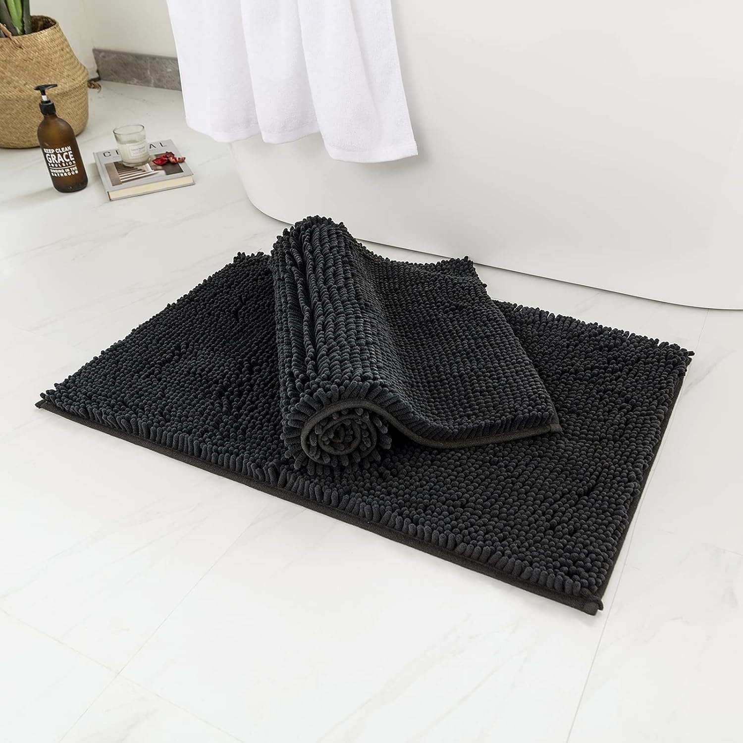 MIULEE Bath Mat Set Non Slip Chenille Bathroom Mats Anti Slip Rug