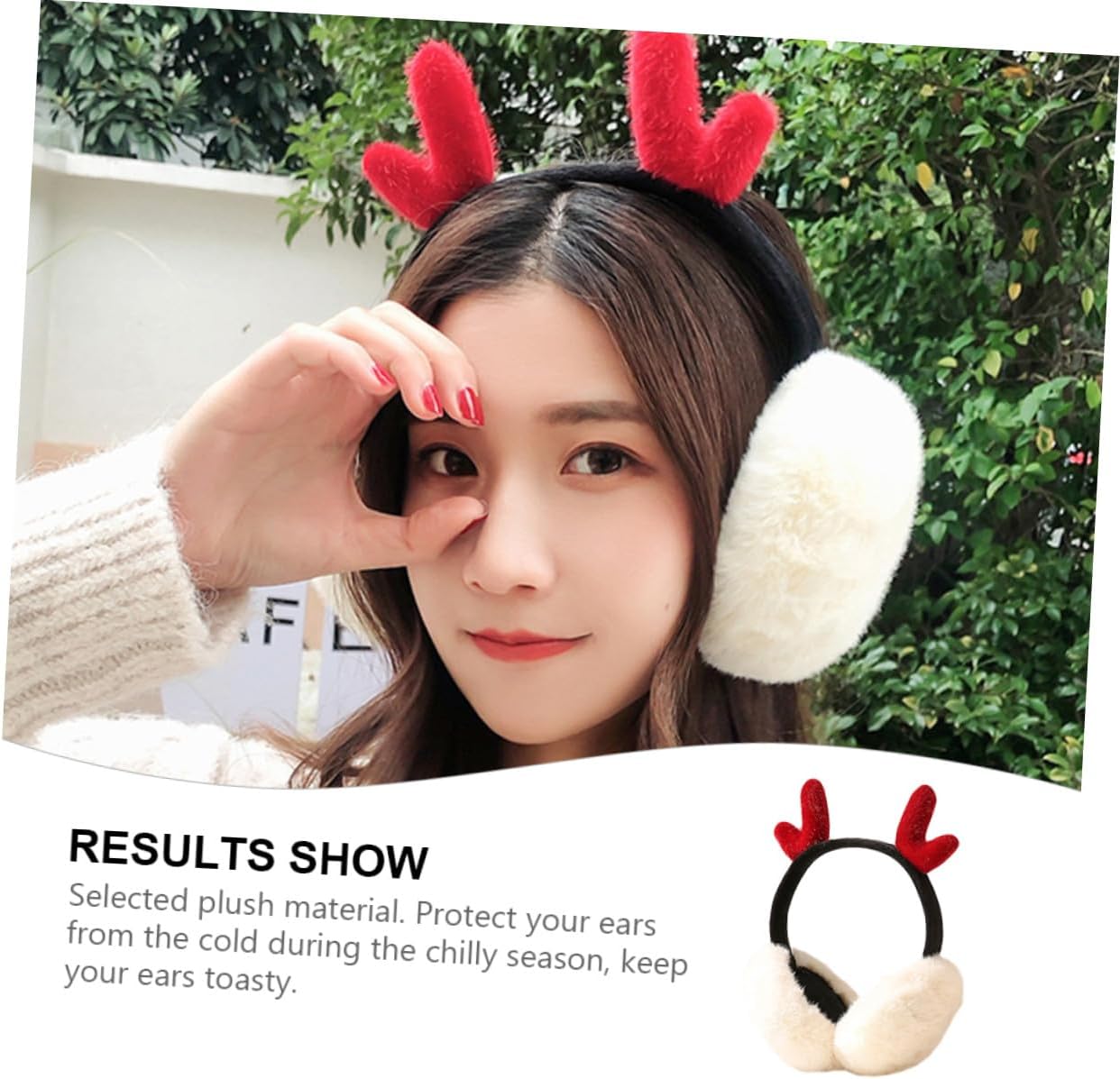Antler Design Earmuffs Plush Winter Ear Warmers Foldable Ladies Ear Covers Festive Decoration Cold Weather Outdoor Use