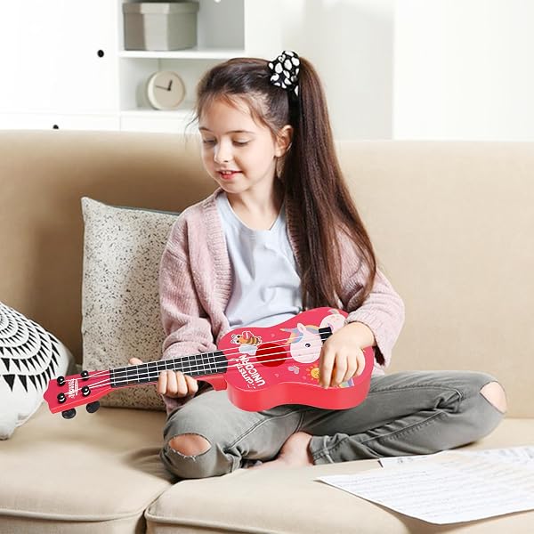 JurciCat 42cm Chitarra per Bambini e Ragazzi - Ukulele con 4 Corde Regolabili, Giocattolo Musicale per Principianti - 5