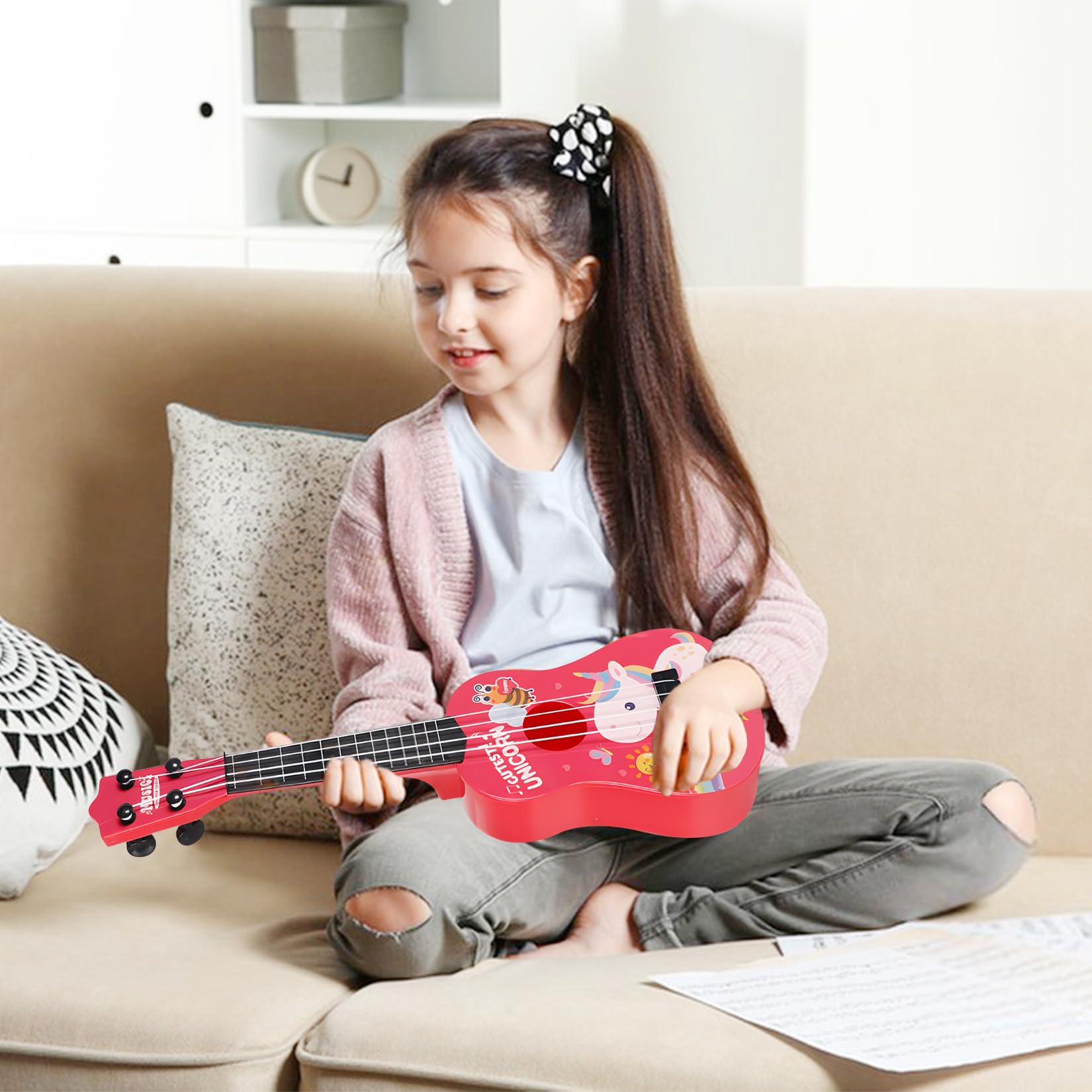 42cm Gitara dla dzieci Zabawka muzyczna Gitara dla dzieci z 4 regulowanymi strunami Początkujący chłopcy Dziewczynki