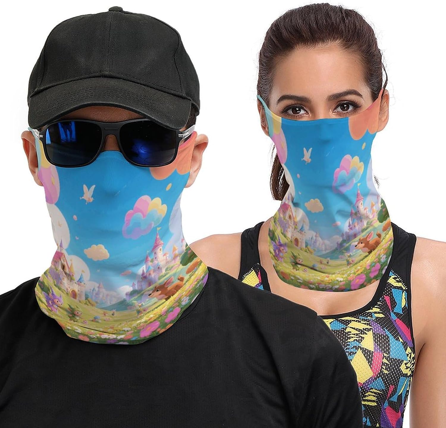 Cartoon Fairyland Face Cover Neck Gaiter Bandana Face Mask Sun Cooling Scarf Cover Head Warm Head Wrap Winter Neck Gaiter Face Covers Balaclava Headband Face Scarf Adult