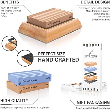 Sharp Pebble Two Side 3000/8000 Grit Knife Sharpening Stone and Woodworking Dual Grit Sharpening Stones Grit 400 & 1000