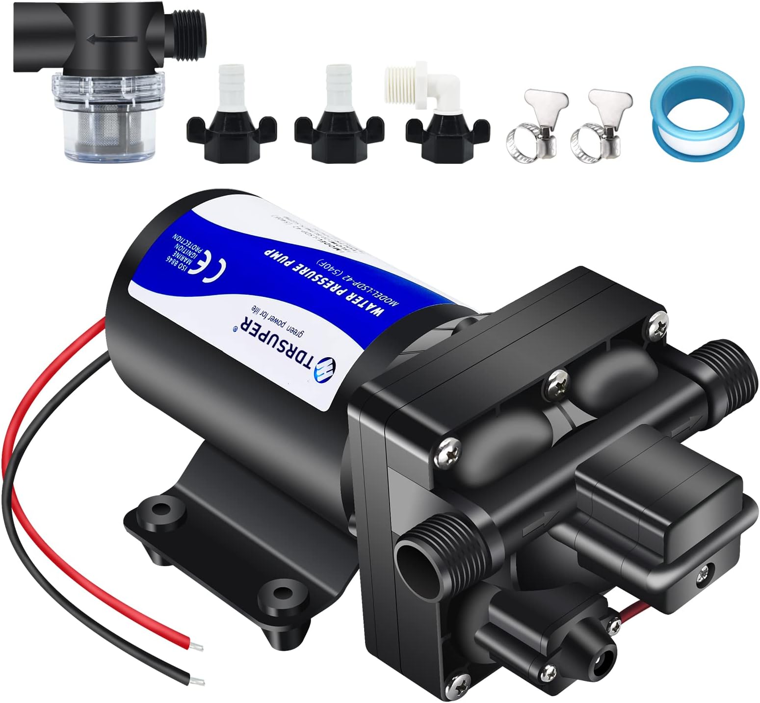 Tdrsuper Water Pressure Booster Pump, 12V DC Water Diaphragm Pump, 5GPM 70PSI...