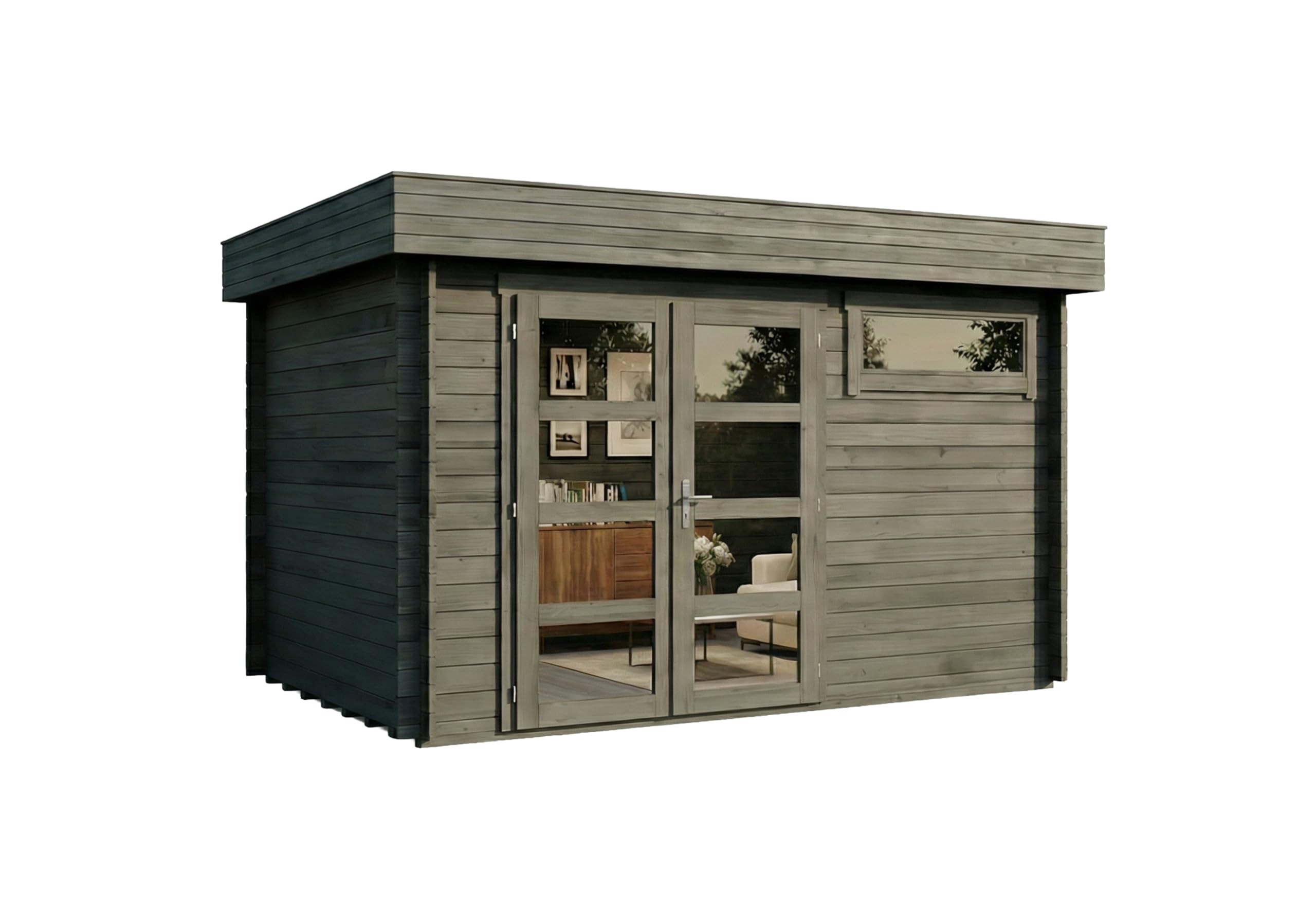 Alpholz Gartenhaus Leandro mit Fußboden aus Holz, Gerätehaus 394x268cm mit 28 mm Wandstärke in Imprägnierung Grau