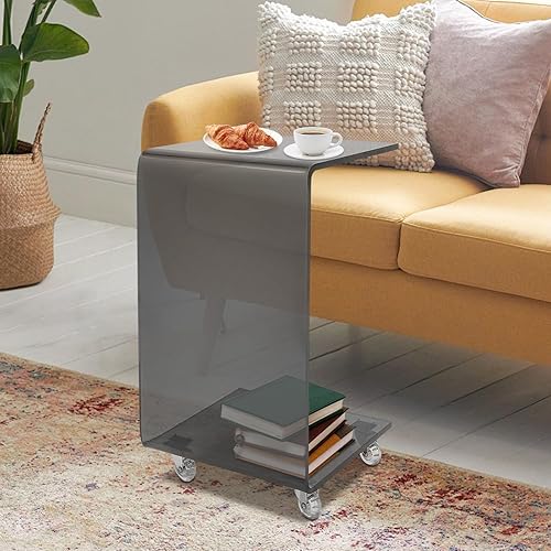 Miniatura 4 de Acrylic Side Table with Wheels,Movable C Shaped Sofa Table Nightstand,Rolling Nightstand,Modern Acrylic Side Table Narrow for Living Room, Bedroom,