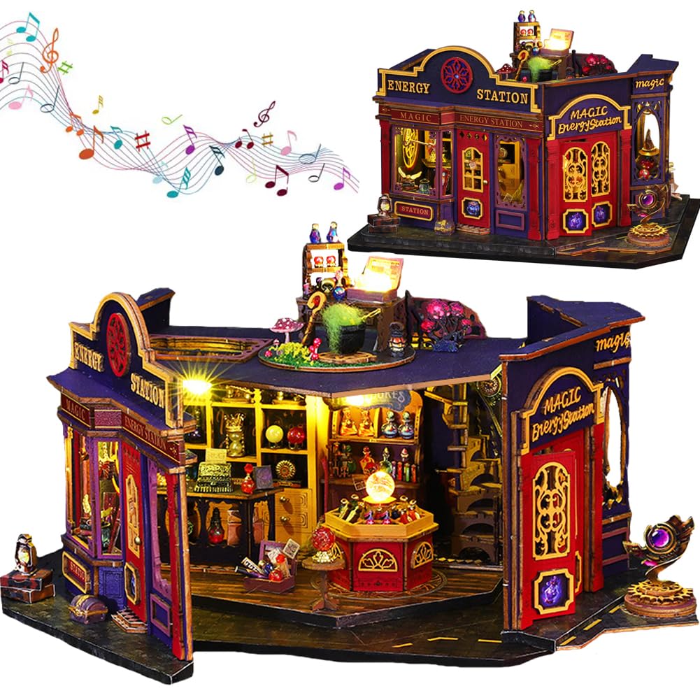 Zestaw małego domu zrób to sam, kreatywne akcesoria do domku dla lalek, drewniane puzzle 3D, mini ze światłami LED i meblami (z pokrowcem ochronnym)