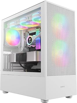 Gamdias White E-ATX Mid Tower Gaming Computer PC Case w/Tempered Glass, USB Type-C, Built-in 2x140mm & 1x120mm PWM ARGB Fans, Up to Radiators/AIO 360mm, 390mm GPU/VGA RTX 40 Series, 180mm CPU Cooler