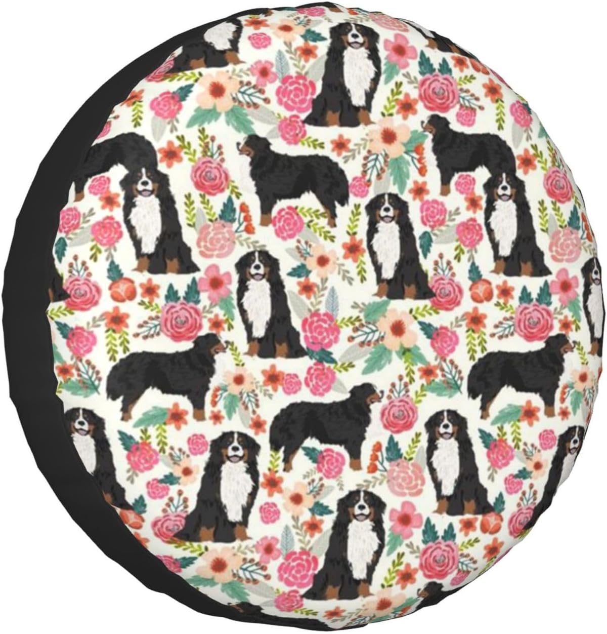 Spare Tire Cover Protectors, Bernese Mountain Dog Floral Flower Pattern, Weatherproof, Foldable, Universal Fit, Machine Washable 16" for Tire Diameter 30"-31"/76-79cm
