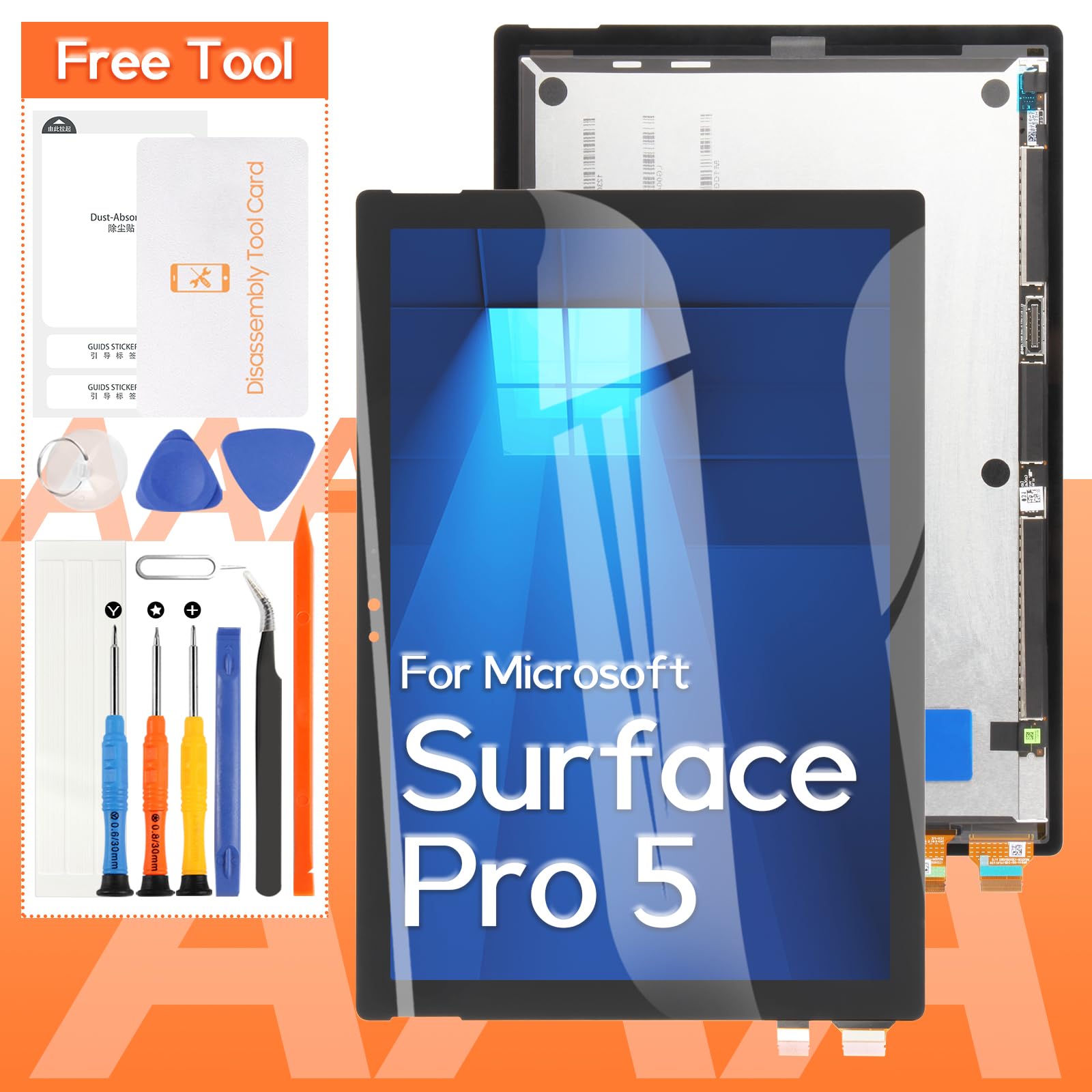 A-MIND For Microsoft Surface Pro 5 1796 液晶パネル 画面交換修理用 タッチパネルセット 12.3 インチ V1.0 6870S-2403A LP123WQ1(SP)(A2) 2736x1824 ＬＣＤスクリーン 統合画面交換修理用キット 無料の修理工具(ブラック)