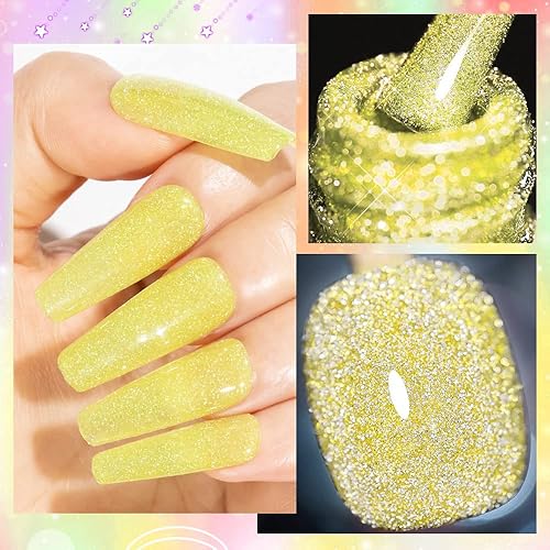 Miniatura 4 de MIZHSE Esmalte de gel con purpurina reflectante neón de 0.27 onzas líquidas, kit de esmalte de uñas de diamante disco brillante, 12 piezas, azul y