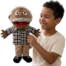 Black Grandpa Hand Puppet African American Grandfather Plush Puppets Working Mouth 16in 3D Soft Stuffed Elder Person Doll Boys Girls School Classroom Activity Fun Puppetry Puppet