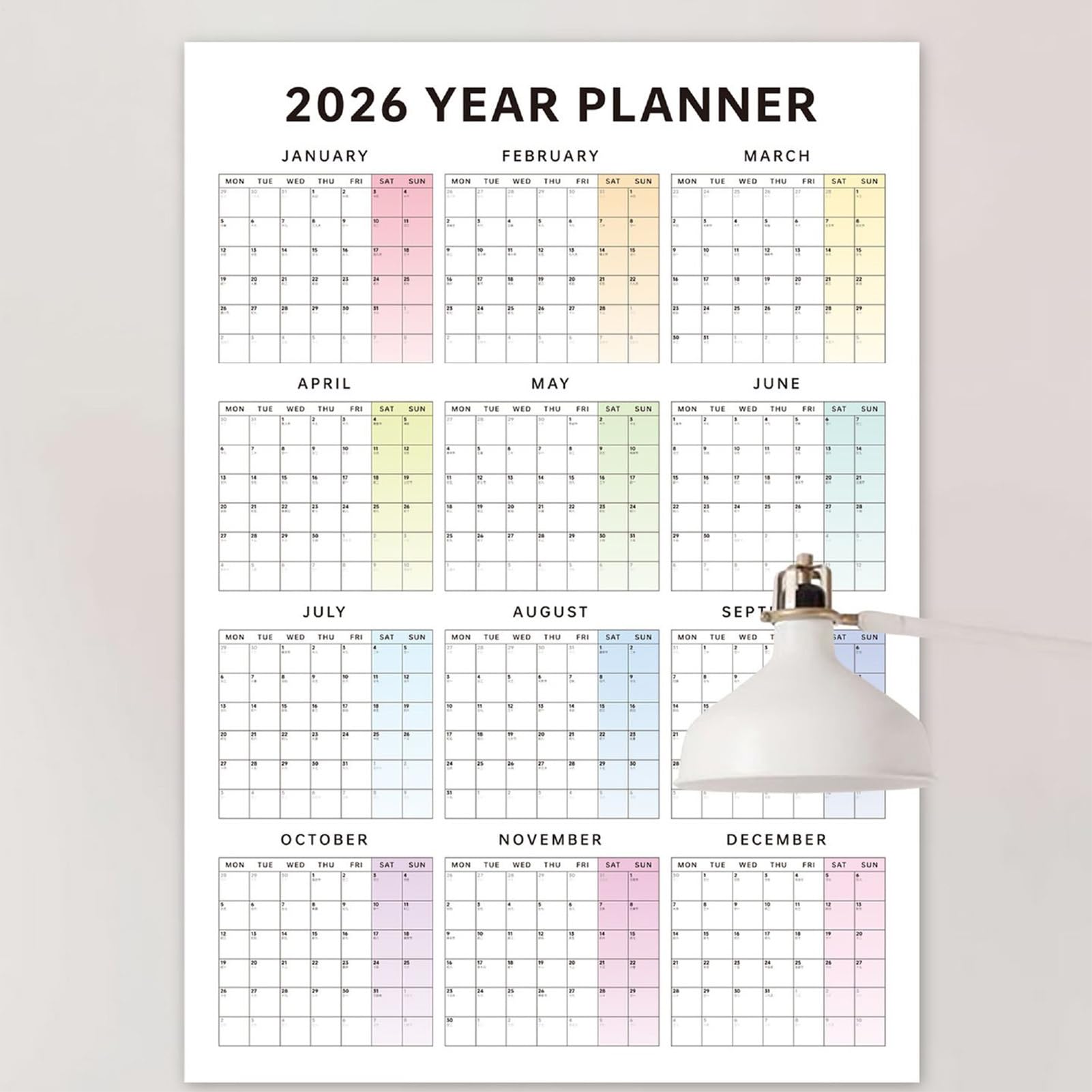 Calendario De Pared 2026,Organizador Mensual de 12 Meses con Grandes | Casillas -Vista Mensual Y Semanal,Para Hogar Salón Dormitorio Oficina Aula Estudiantes Profesionales Freelancers Taller Estud