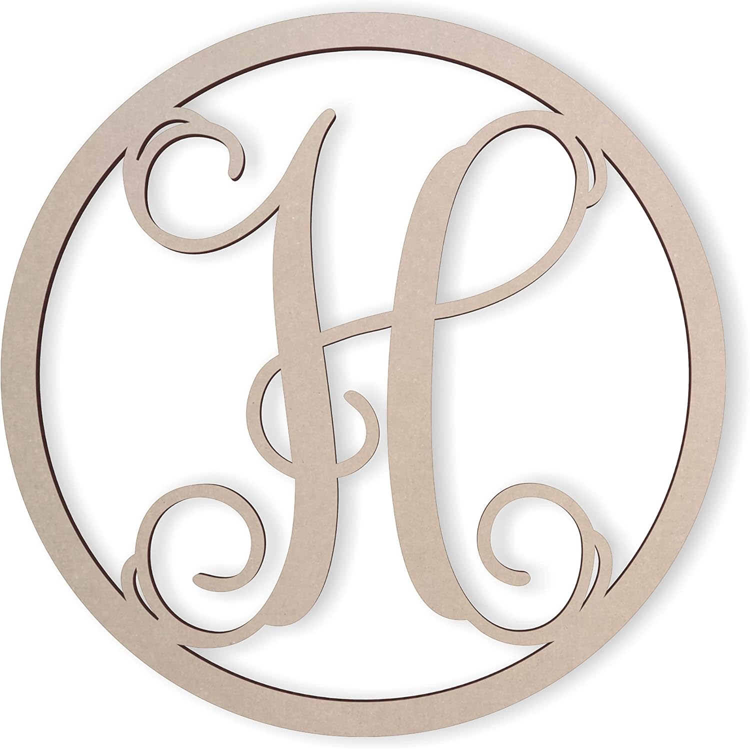 Jess and Jessica Wooden Letter H, 16" Long x 1/4" Thick – Large Wooden Letters for Wall Decor, Unfinished Monogram Cursive Large Letters for Wall Decor or Kids' Nursery Design - Circle Vine Font